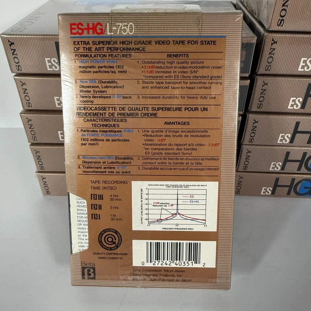 SONY HG‎ L-750 ES Dynamicron Beta Video Cassettes Tape Lot Sealed 12 tapes